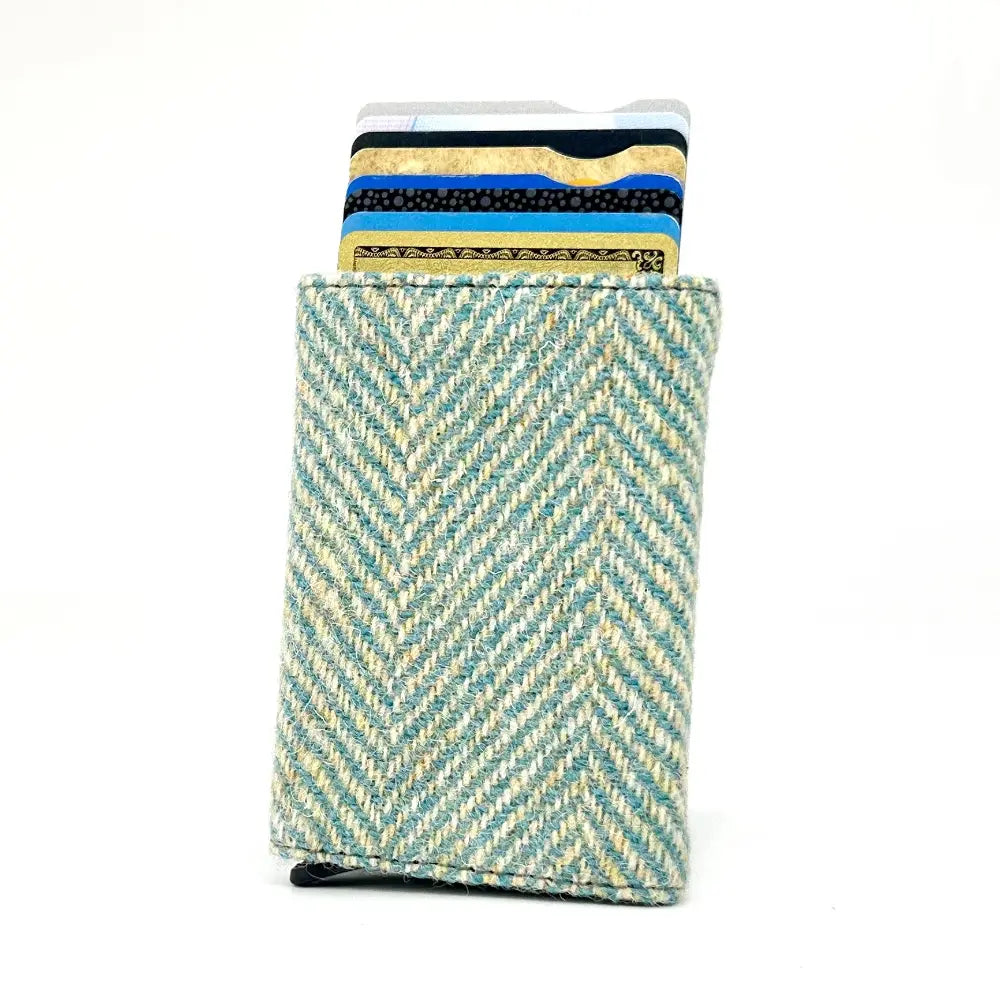 Harris Tweed pop up card holder — smart Scottish gift in a range of Harris Tweed colours — styled shot