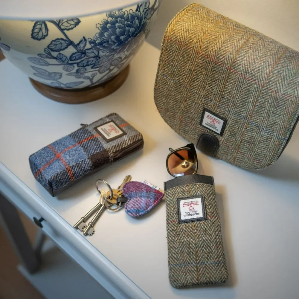 Harris Tweed double glasses case — unique Scottish gift in a range of Harris Tweed colours — flat lay