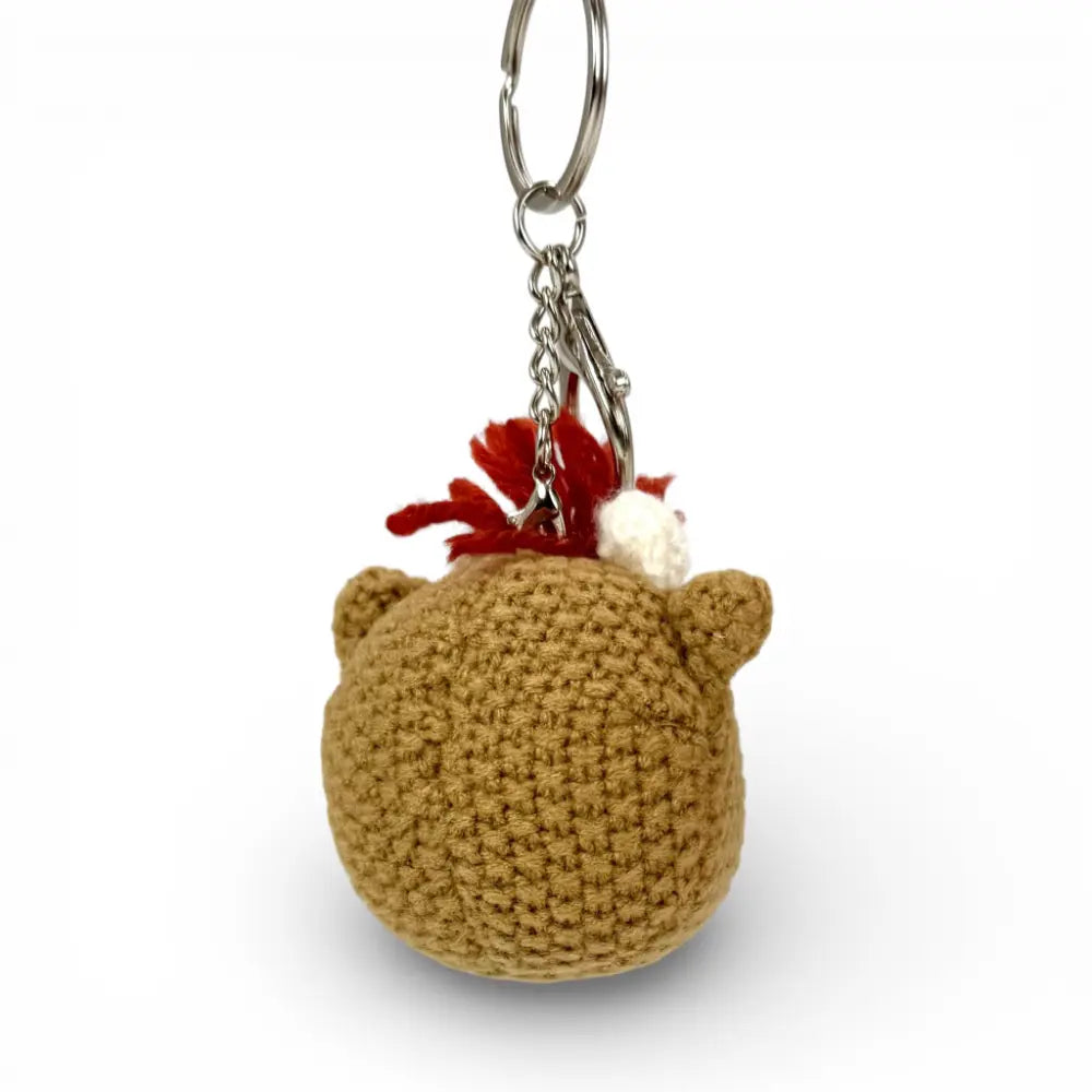 Knitted Highland Coo keychain — Alfie Scottish gift — colour close-up