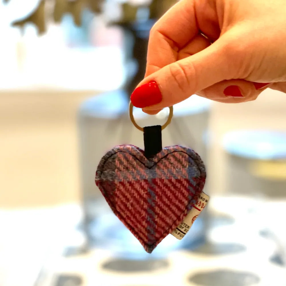 Harris Tweed heart keyring — charming Scottish gift in a range of Harris Tweed colours — colour close-up