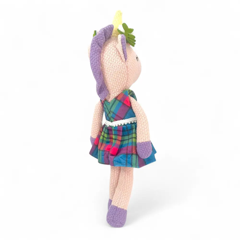 Knitted unicorn soft toy — Annie the Unicorn Scottish gift — alternate angle