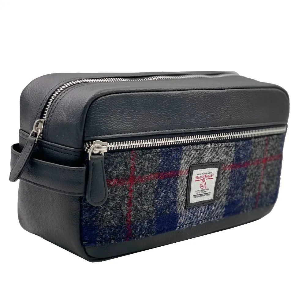 HARRIS TWEED WASH BAG - Blue Check image