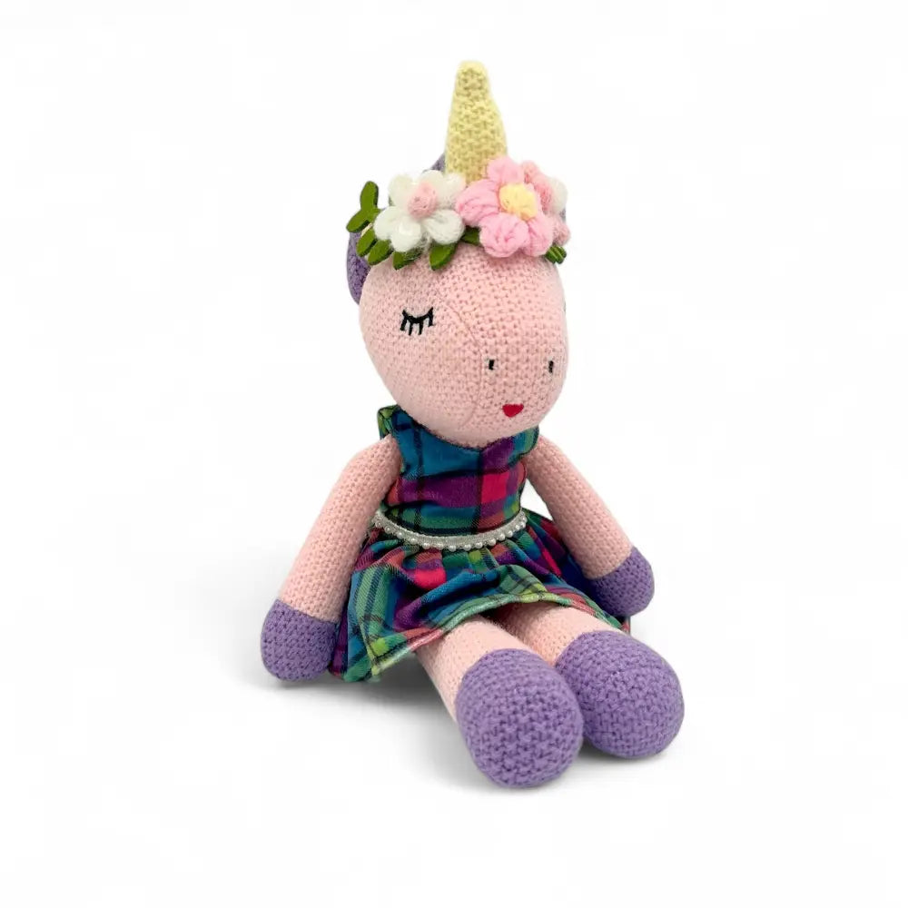 Knitted unicorn soft toy — Annie the Unicorn Scottish gift — colour close-up