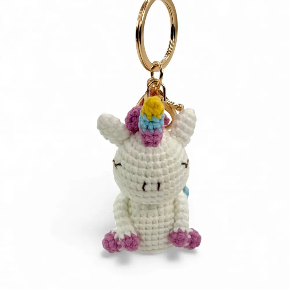 Knitted unicorn keychain — Annie the Unicorn Scottish gift — alternate angle
