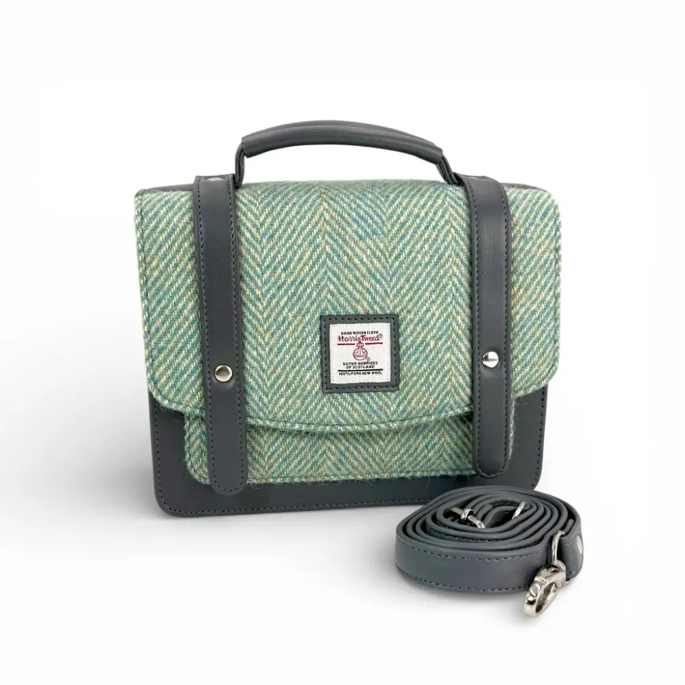 Harris Tweed mini messenger bag — everyday Scottish gift in a range of Harris Tweed colours — lifestyle shot