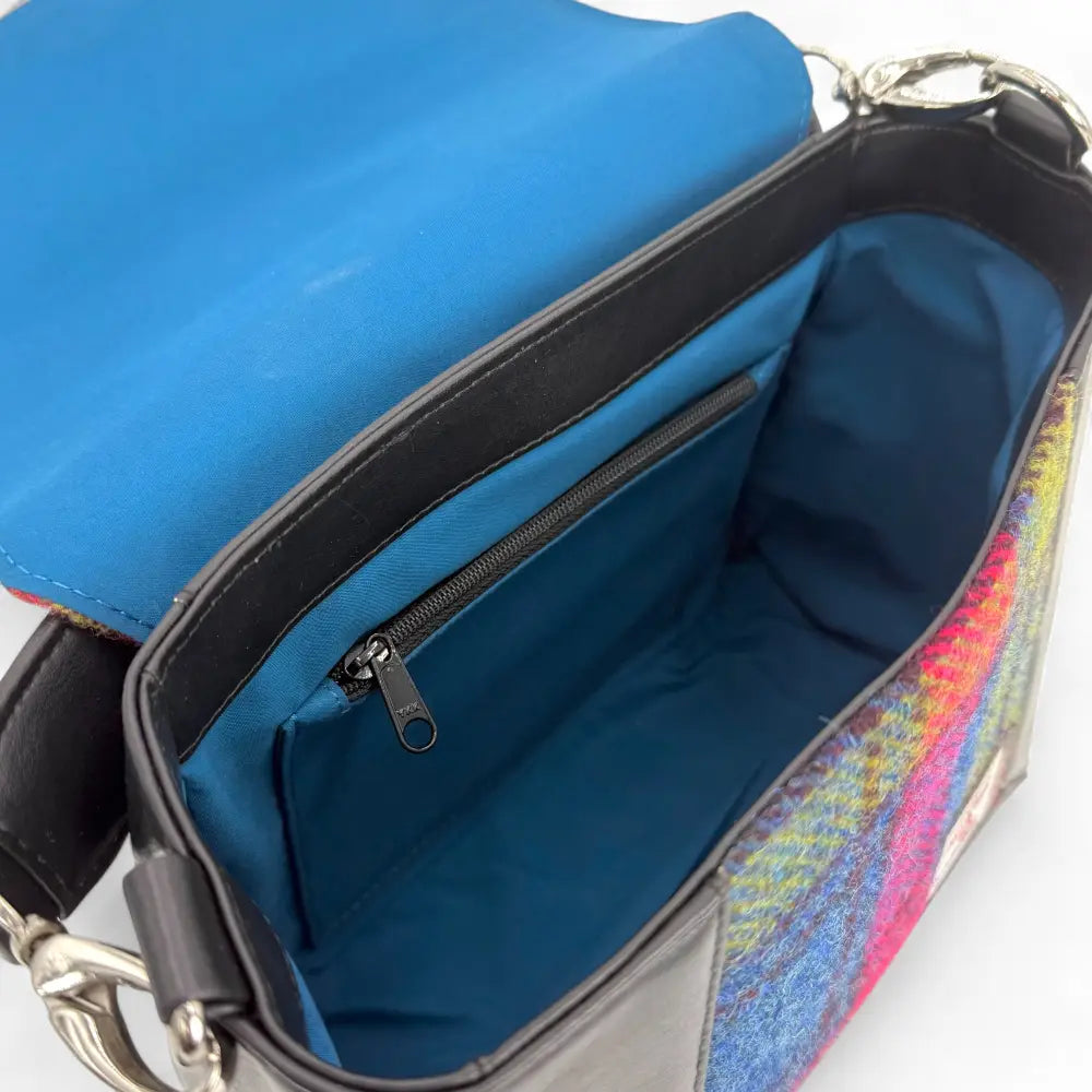 Harris Tweed Highland messenger bag — classic Scottish gift in a range of Harris Tweed colours — in use