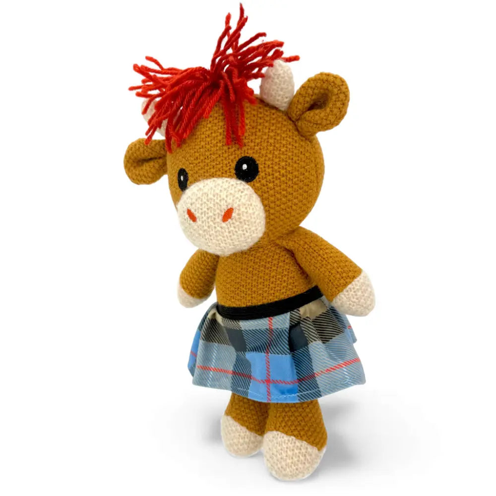 Knitted Highland Coo soft toy — Alfie the Highland Coo — styled product shot