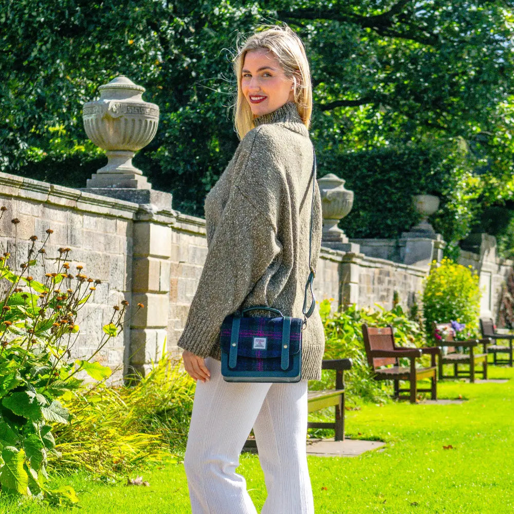 Harris Tweed mini messenger bag — everyday Scottish gift in a range of Harris Tweed colours — colour close-up