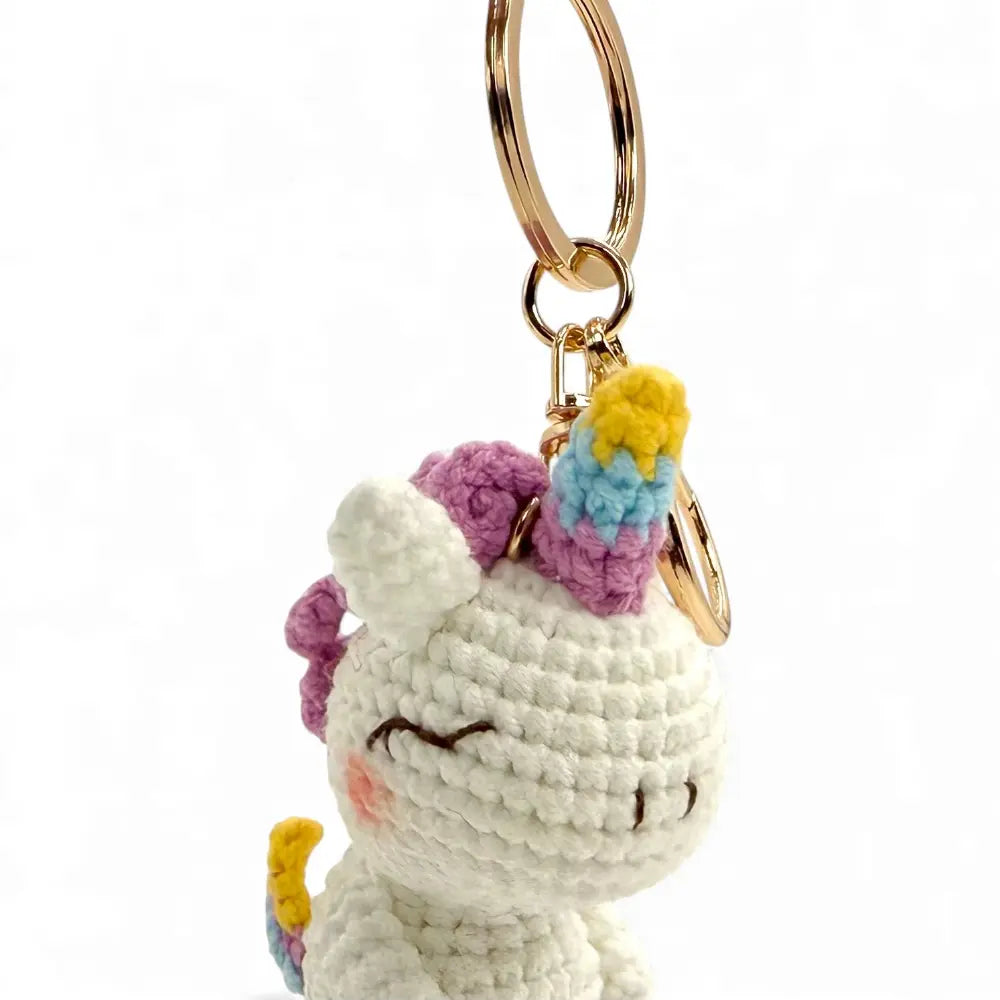 Knitted unicorn keychain — Annie the Unicorn Scottish gift — styled product shot