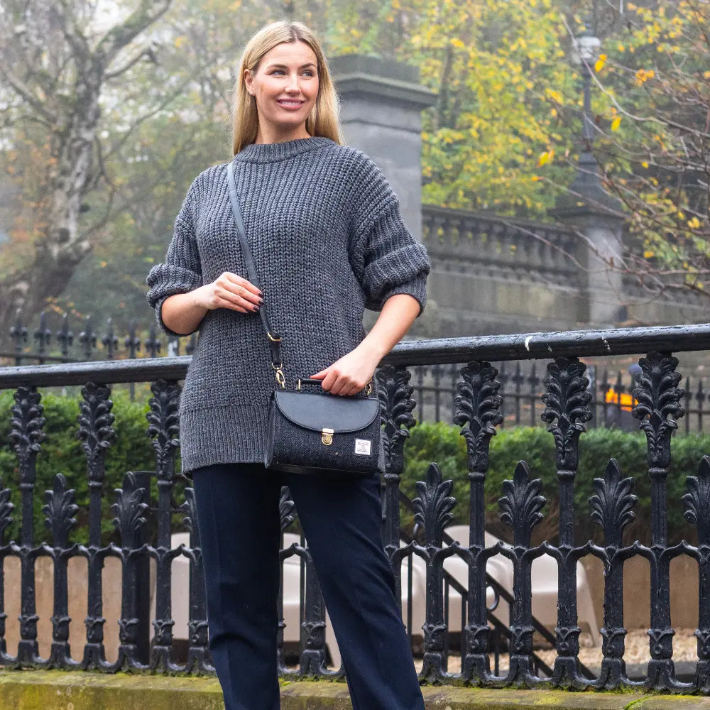 Harris Tweed mini day bag — charming Scottish gift in a range of Harris Tweed colours — flat lay