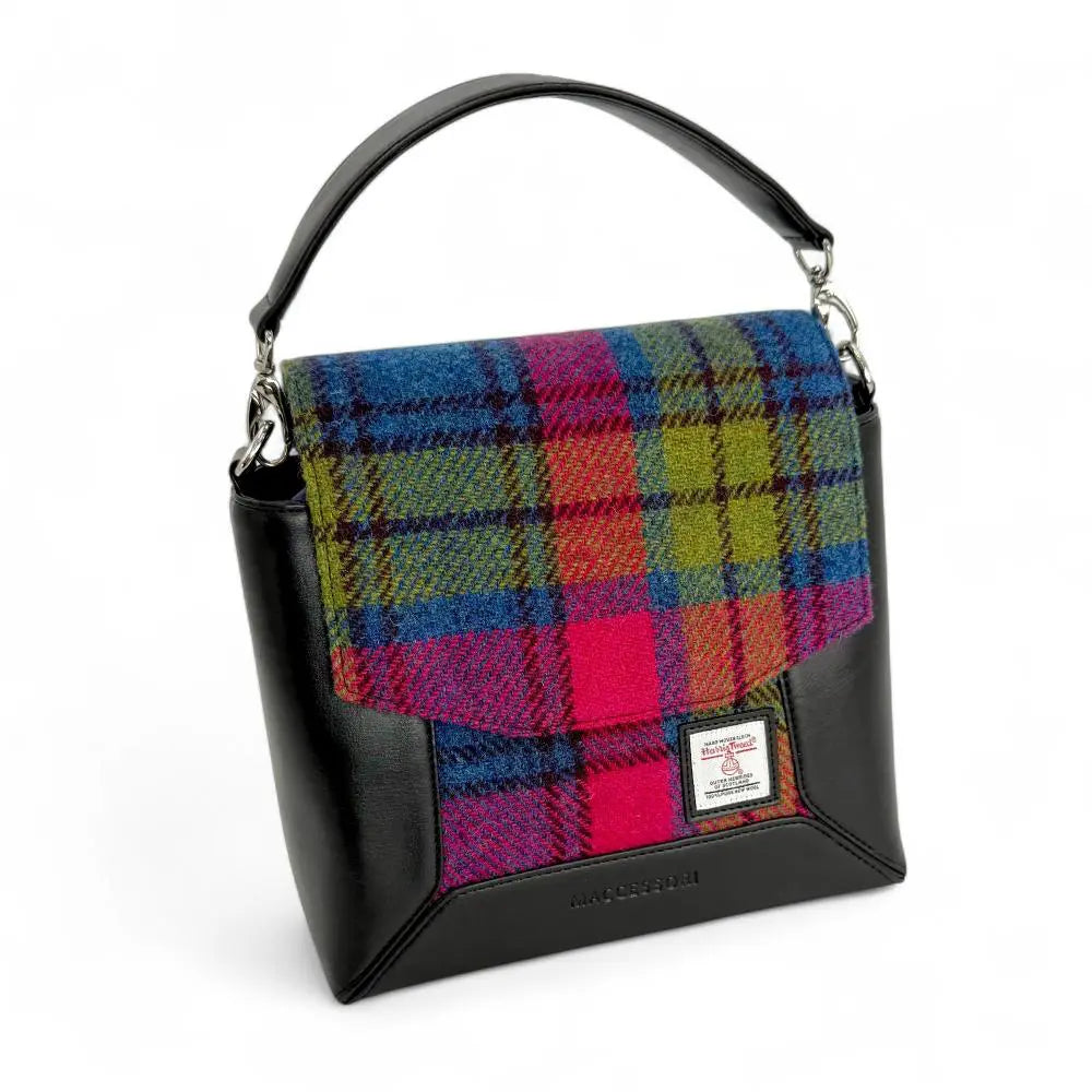 Harris Tweed Highland messenger bag — classic Scottish gift in a range of Harris Tweed colours — flat lay detail
