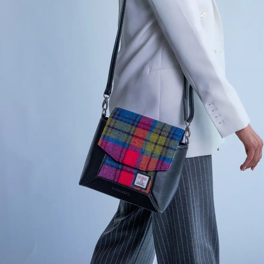 Harris Tweed Highland messenger bag — classic Scottish gift in a range of Harris Tweed colours — lifestyle photo
