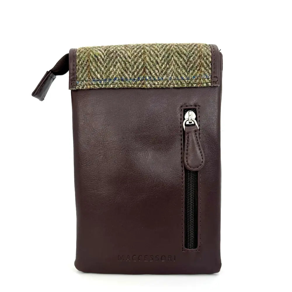 Harris Tweed mini crossbody bag — compact Scottish gift in a range of Harris Tweed colours — flat lay