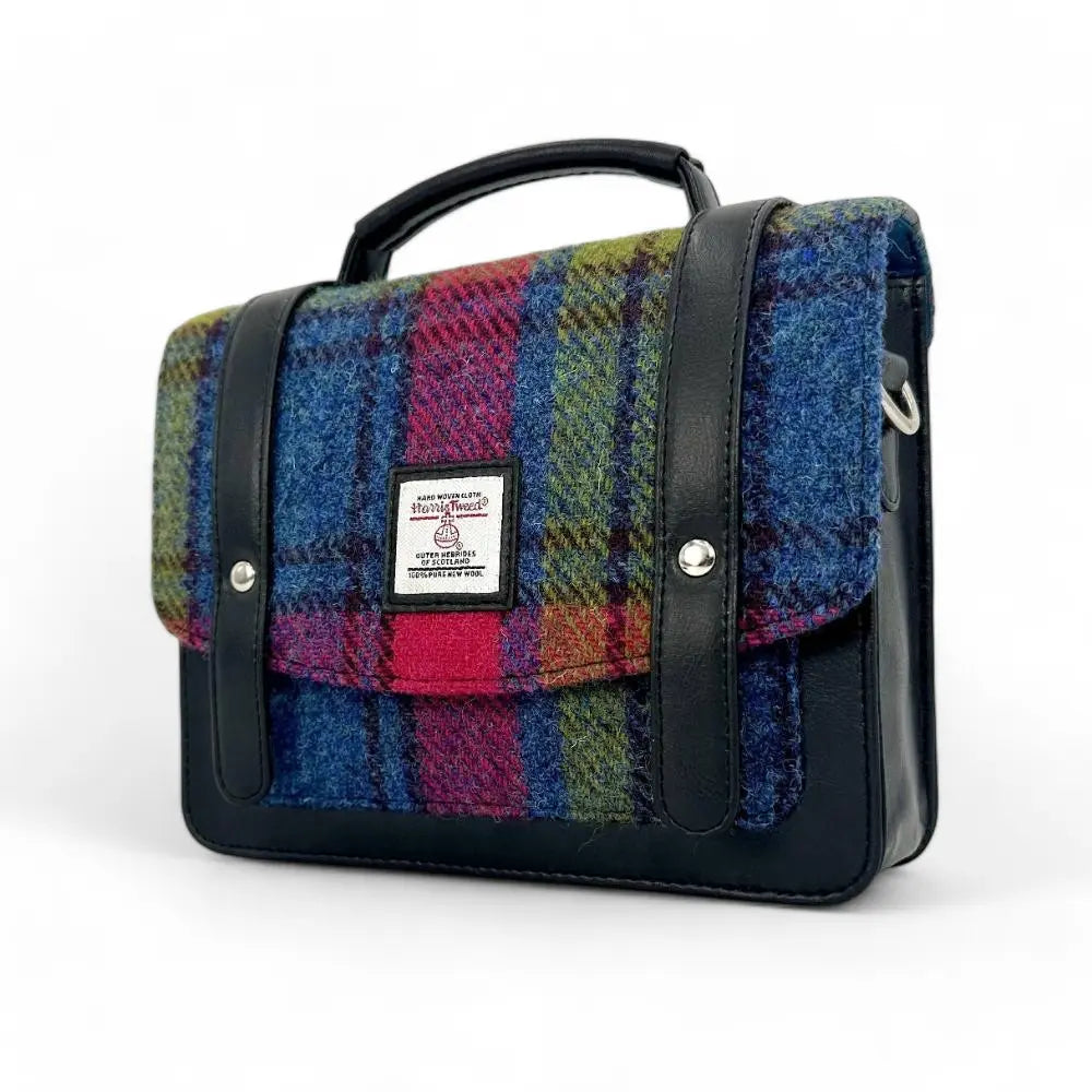 Harris Tweed mini messenger bag — everyday Scottish gift in a range of Harris Tweed colours — close-up detail