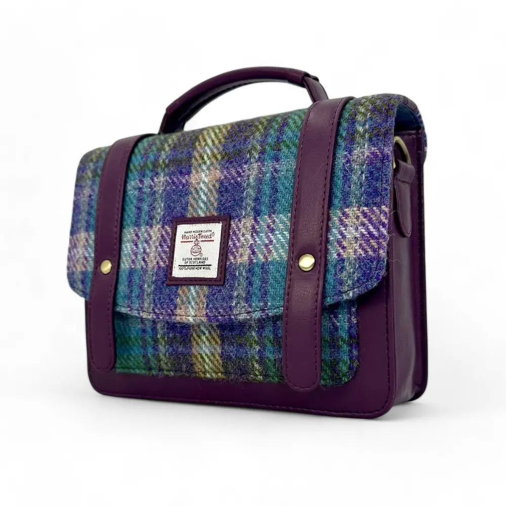 Harris Tweed mini messenger bag — everyday Scottish gift in a range of Harris Tweed colours — flat lay detail