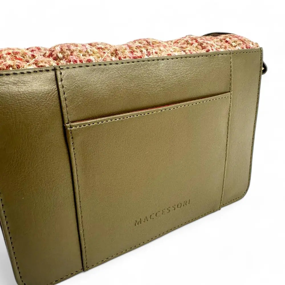 Harris Tweed quilt shoulder bag — textured Scottish gift in a range of Harris Tweed colours — in use