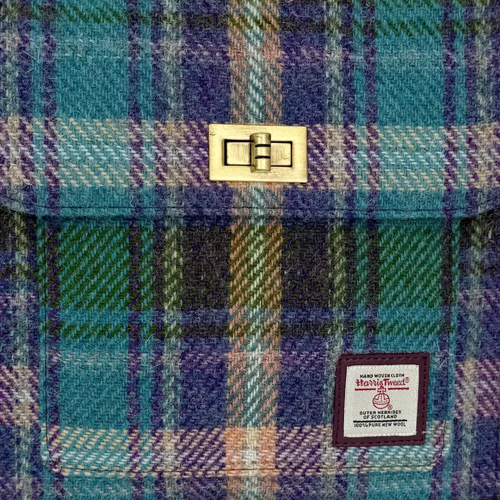 Harris Tweed satchel bag — timeless Scottish gift in a range of Harris Tweed colours — flat lay