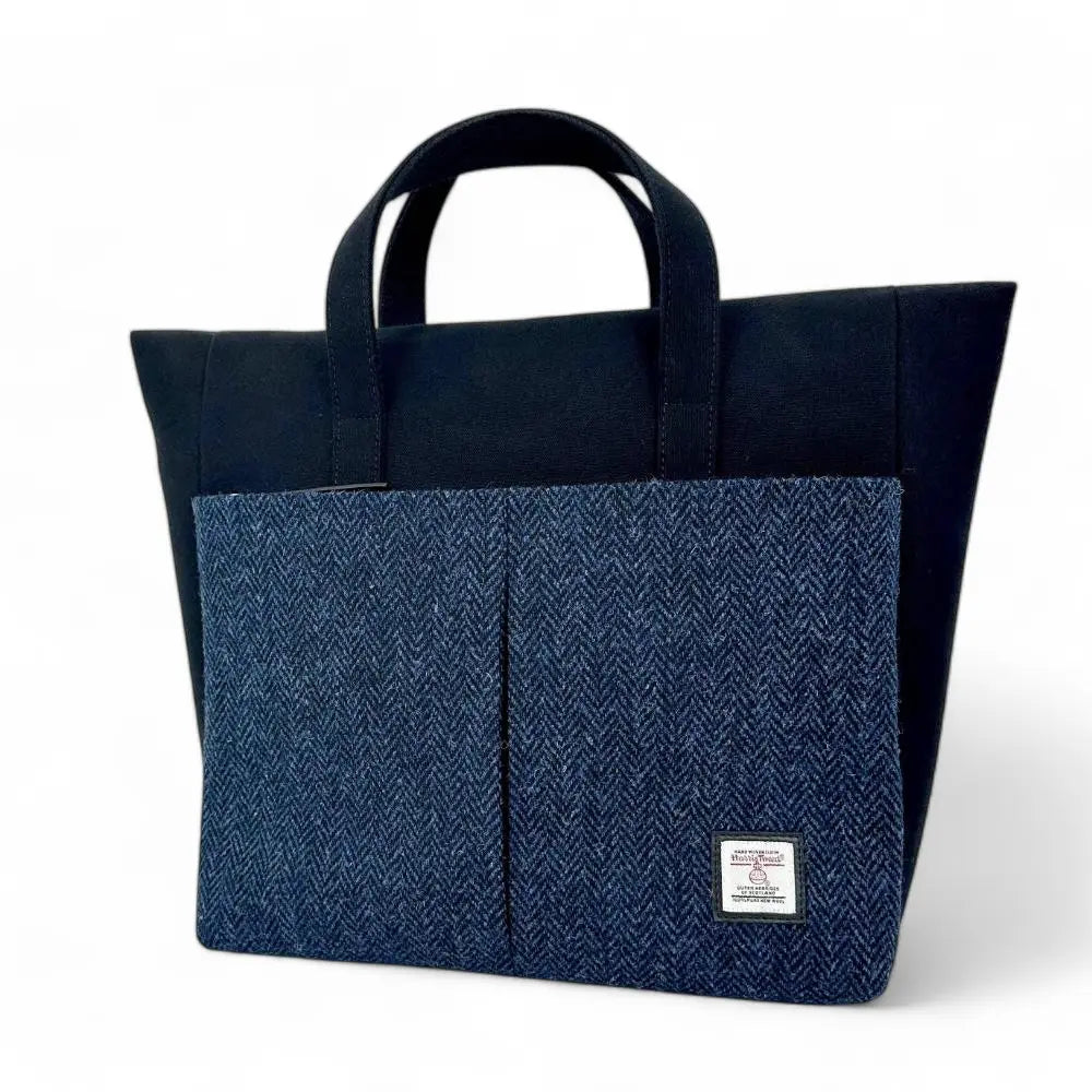 Harris Tweed travel messenger bag — practical Scottish gift in a range of Harris Tweed colours — flat lay detail
