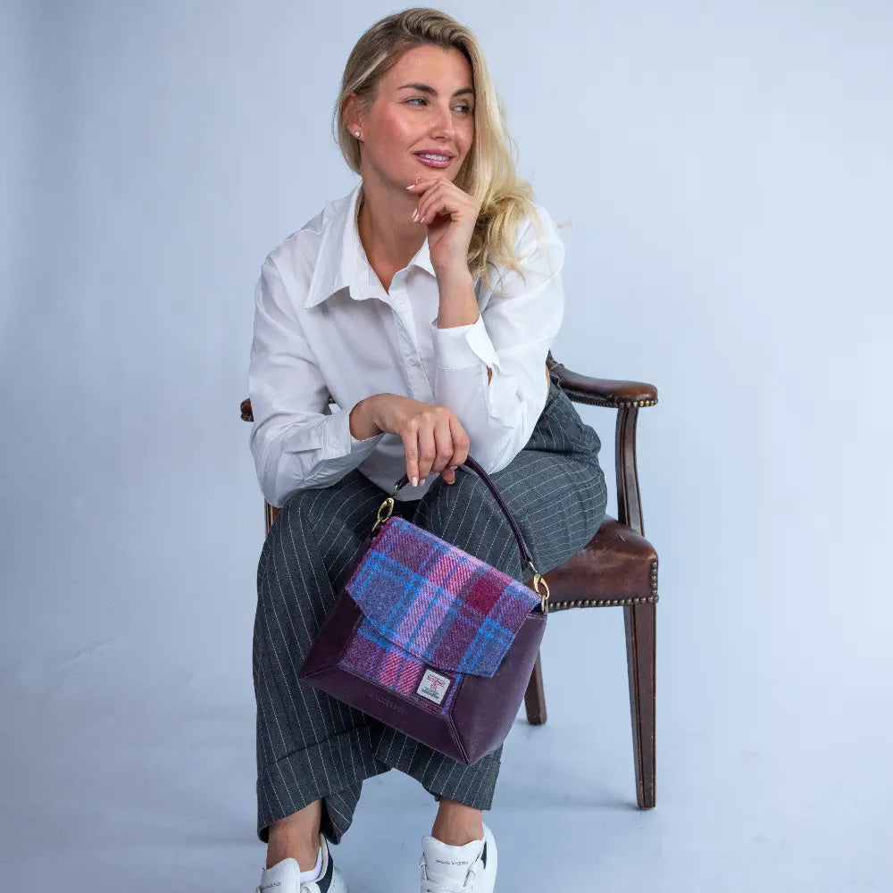 Harris Tweed Highland messenger bag — classic Scottish gift in a range of Harris Tweed colours — lifestyle shot