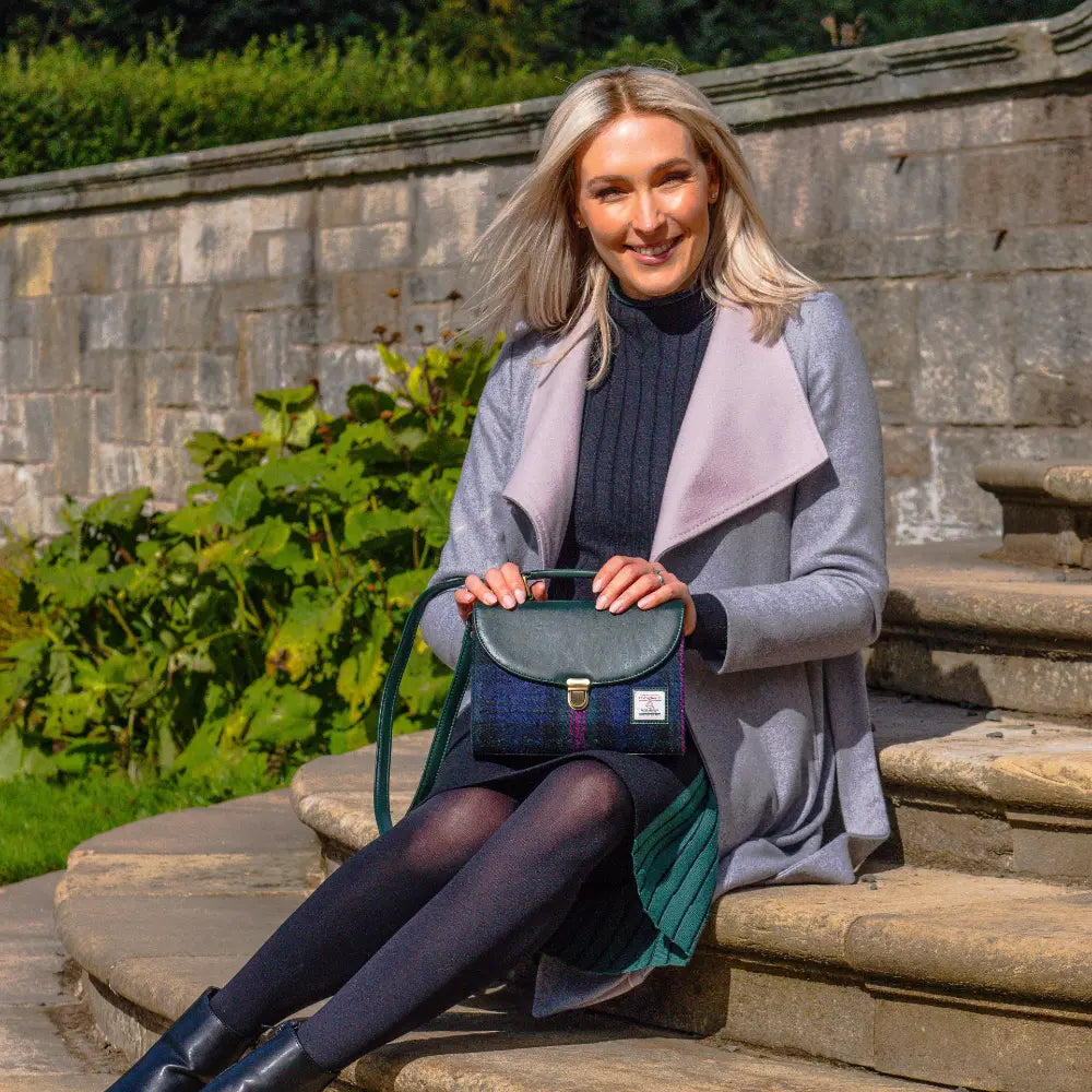 Harris Tweed mini day bag — charming Scottish gift in a range of Harris Tweed colours — lifestyle shot