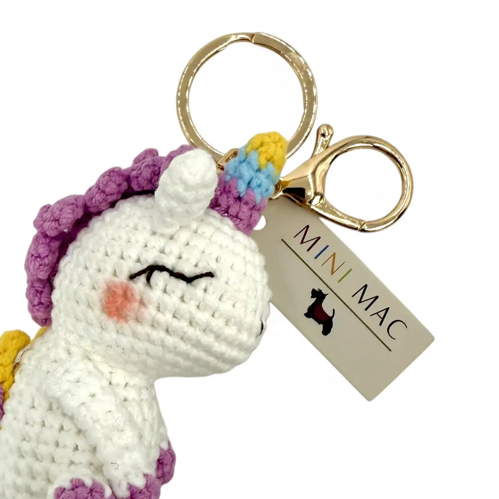 Knitted unicorn keychain — Annie the Unicorn Scottish gift — colour close-up