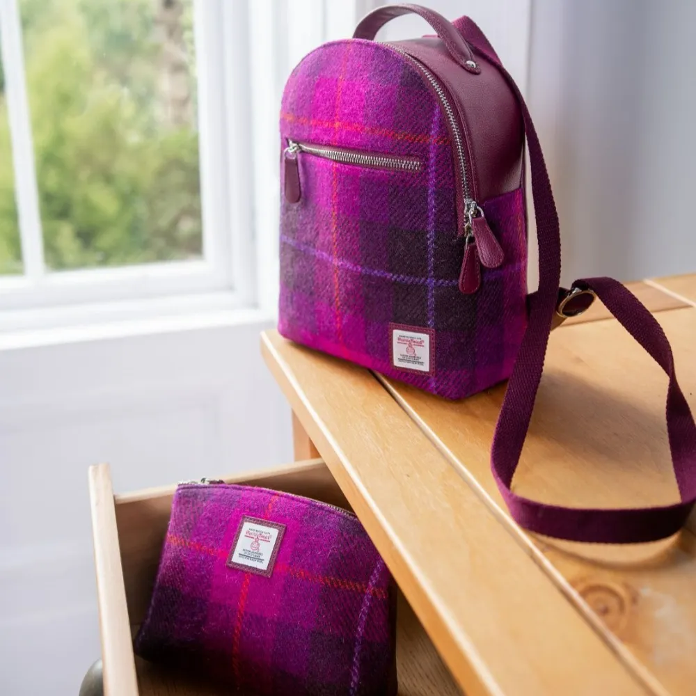 Backpack Cosmetic Bag Harris Tweed Purple Check