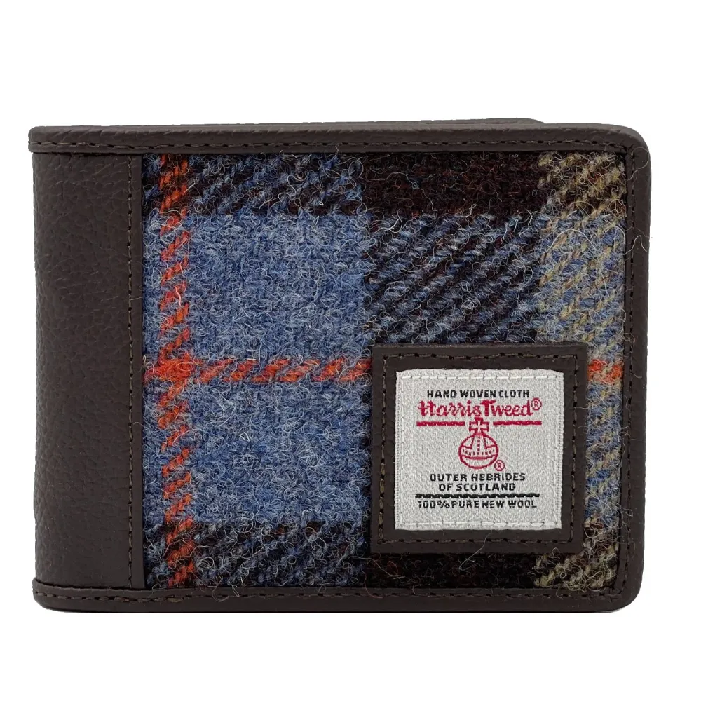 Trifold Wallet in Blue/Brown Harris Tweed