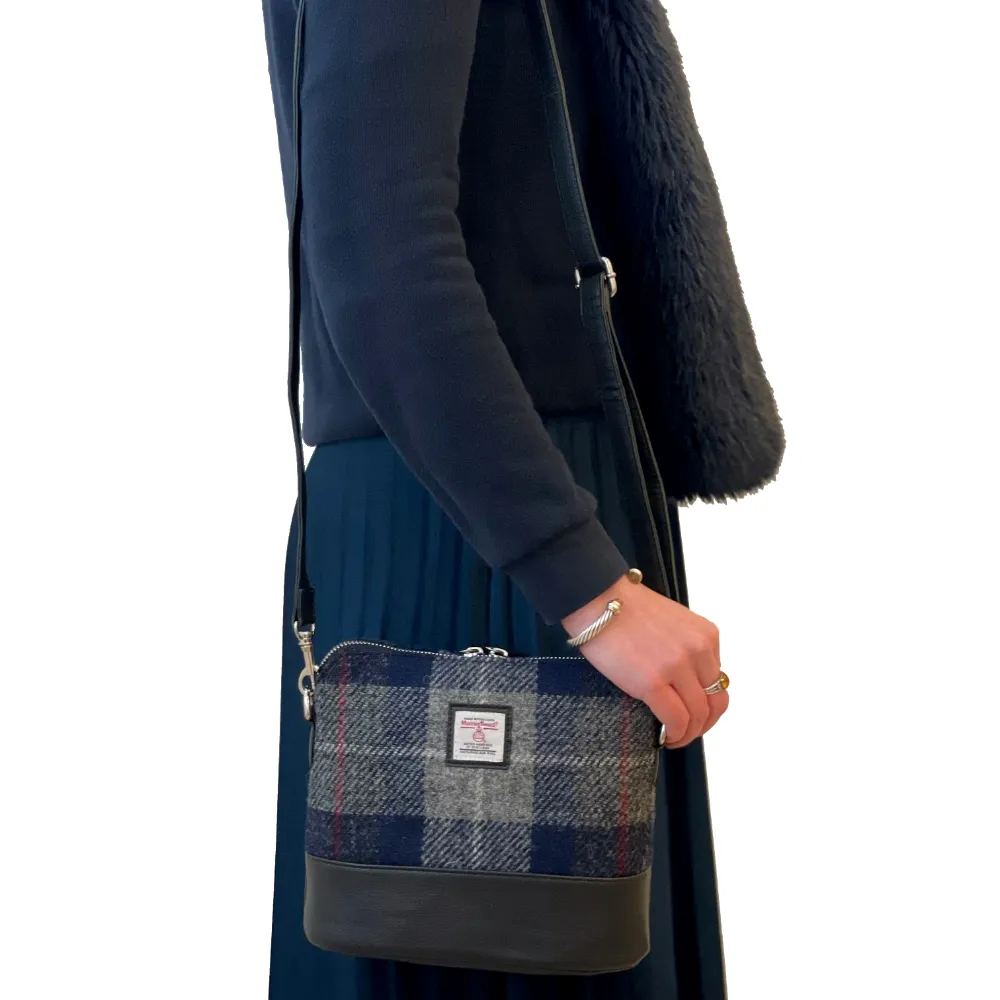 Blue Checked Shoulder Bag with long adjustable strap