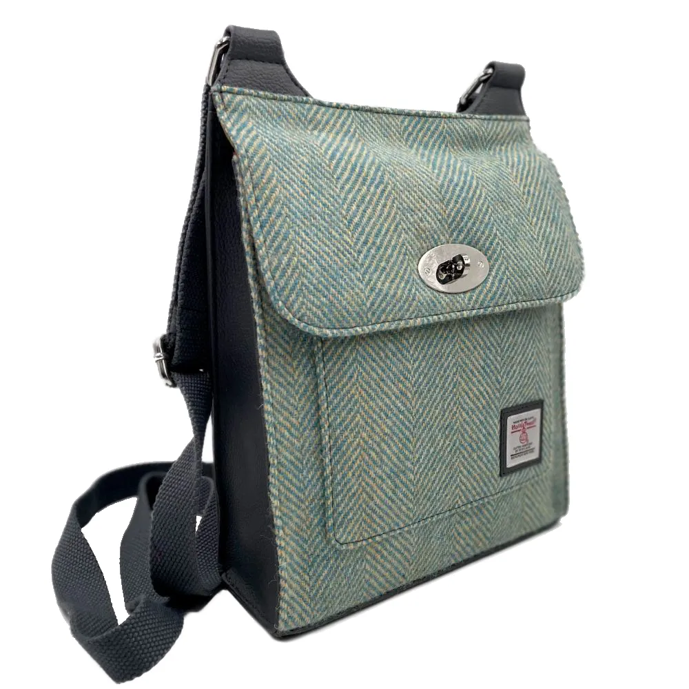 Turquoise Tweed Satchel Bag with grey vegan leather trim