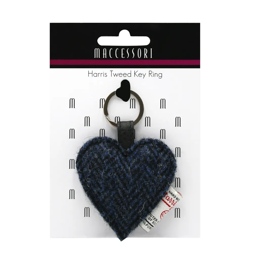 Heart Keyring in Blue Herringbone Harris Tweed