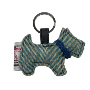 Turquoise Herringbone Harris Tweed Dog Keyring