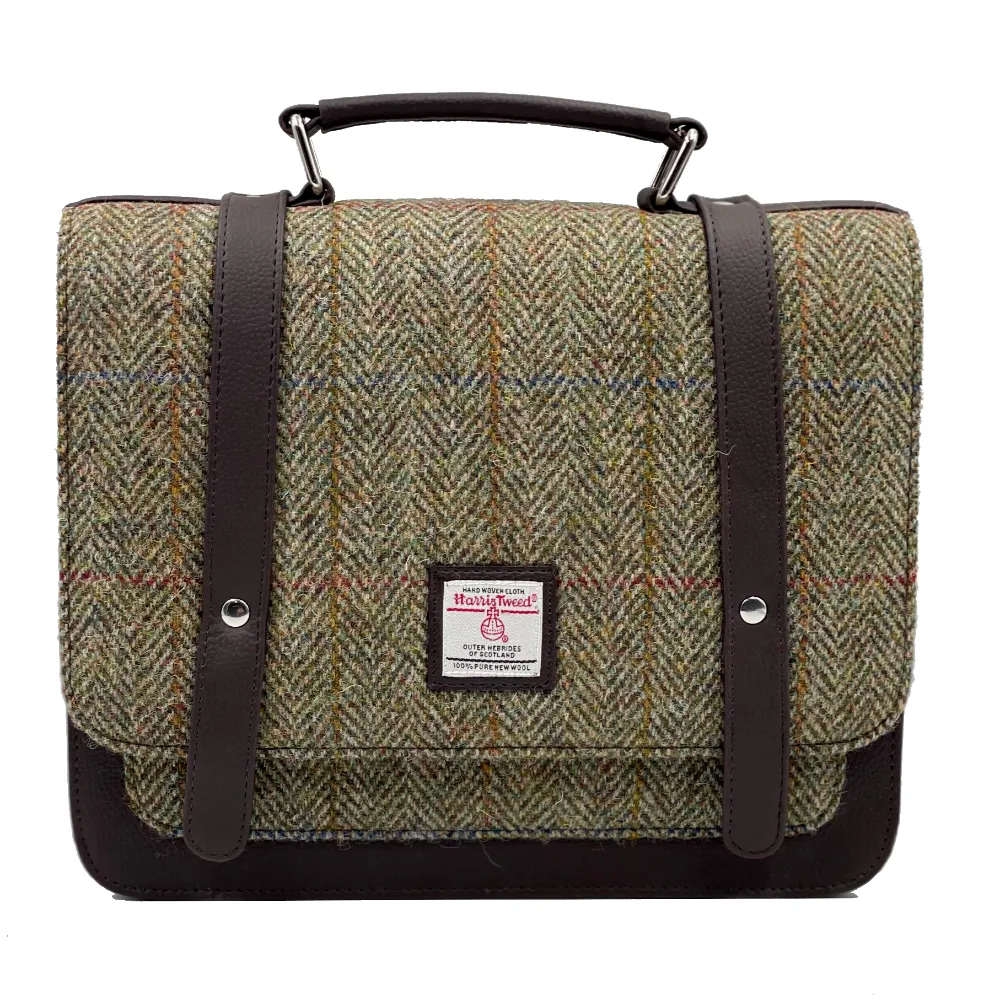 Green Tweed Mini Messenger Bag with carry handle and removable shoulder strap