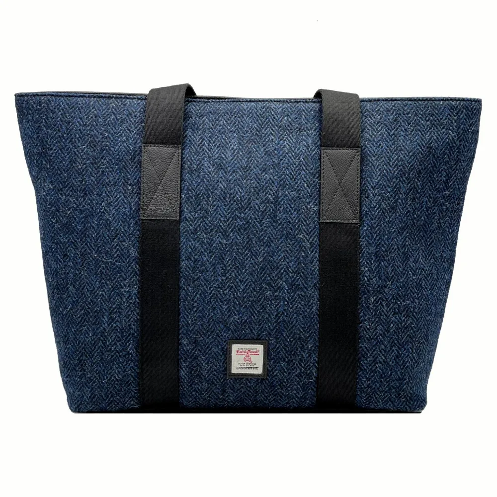 Blue Herringbone Tweed Big Shopper Bag