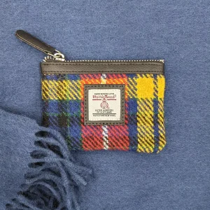 Harris Tweed Coin Purse in Saffron yellow and navy wool scarf