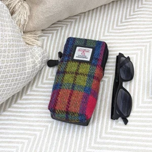 Glasses and Sunglasses Case with double zip in Blue Pink Harris Tweed