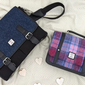 Harris Tweed gifts for couples - messenger bag for men, and mini messenger bag for women