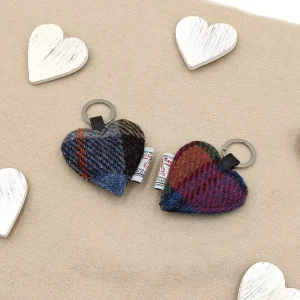 Gifts for Couples - two heart keyrings in different Harris Tweed colours