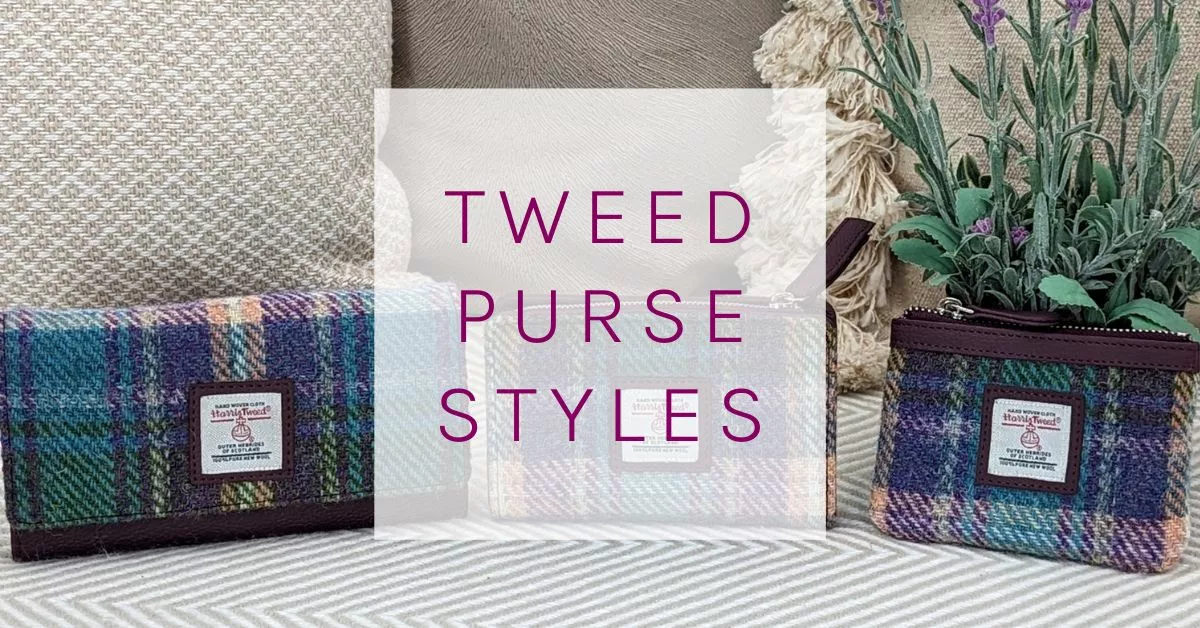 Harris Tweed Purse styles, envelope purse, zip purse and coin purse