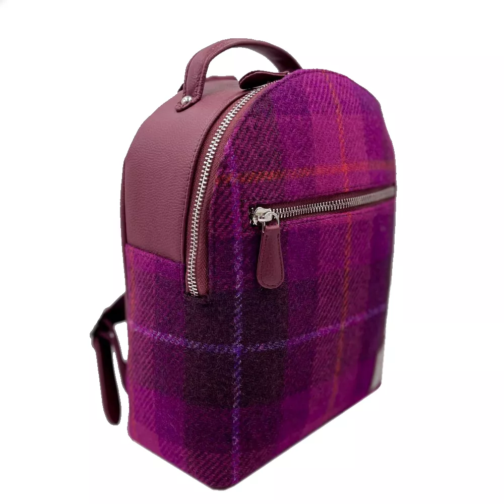 Purple Tweed mini backpack with Vegan Leather Trim