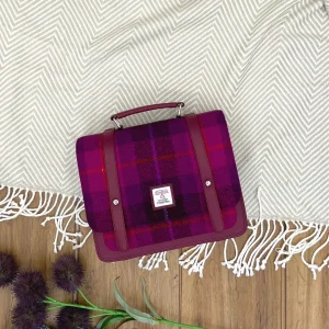Mini Messenger Bag in Purple Check Harris Tweed