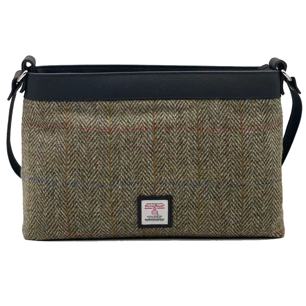 Country Green Harris Tweed and vegan leather Shoulder Bag with short strap