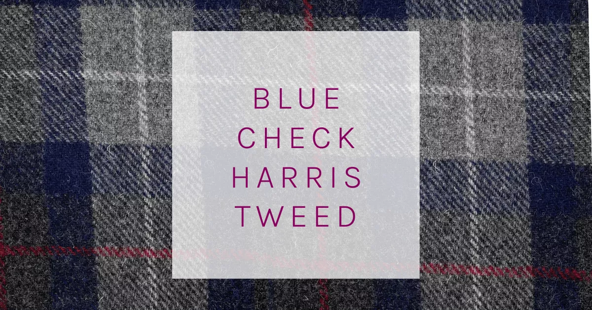 Blue Check Harris Tweed fabric close up