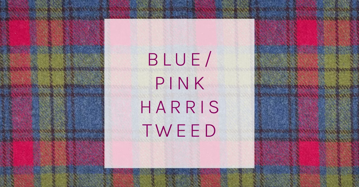 Blue Pink Harris Tweed fabric close up