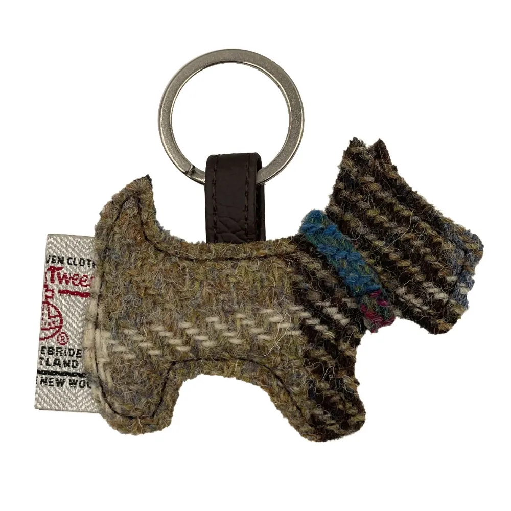 Scottie Dog Keychain Charm in Brown Check