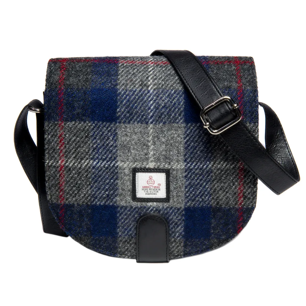 Blue Check Crossbody Bag with long adjustable shoulder strap