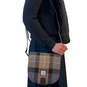 Blue/Brown Check Handbag with long crossbody strap