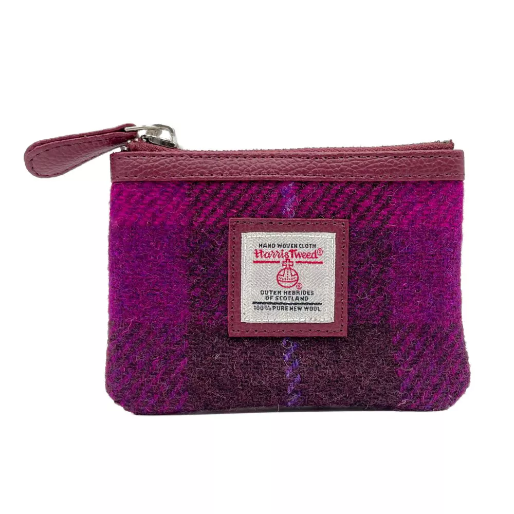 Purple Tweed Coin Purse with Vegan leather trim