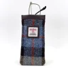 Blue Brown Check Harris Tweed and Vegan leather glasses case