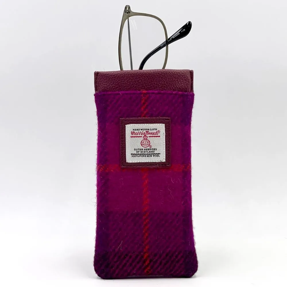 Purple Check Glasses Case in Harris Tweed and vegan leather