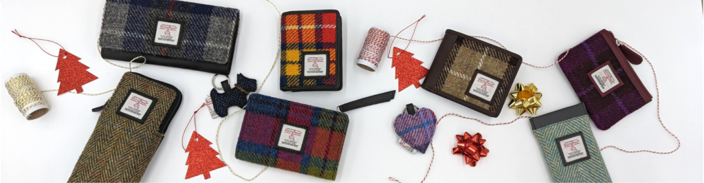 Christmas gifts of Harris Tweed purses, wallets, and keyrings